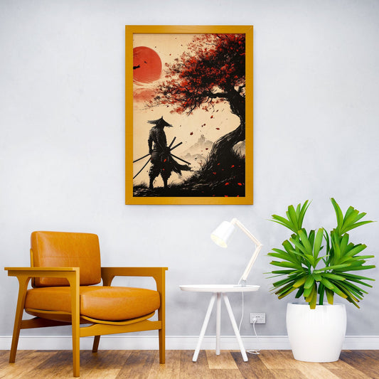 Samurai Under Red Sun Asian Style Poster | Wall Art for Home & Office | High-Quality Print - High-Quality Visual Display
