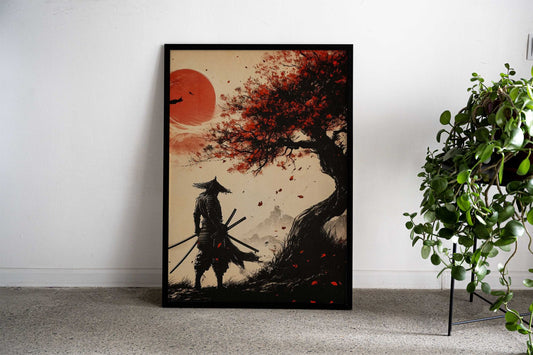 Samurai Under Red Sun Asian Style Poster | Wall Art for Home & Office | High-Quality Print - High-Quality Visual Display