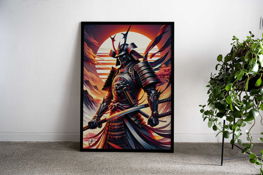 Samurai Warrior Neon Asian Style Poster | Wall Art for Home & Office | High-Quality Print - High-Quality Visual Display