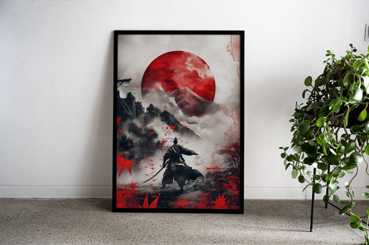 Samurai Warrior Red Moon Asian Style Poster | Wall Art for Home & Office | High-Quality Print - High-Quality Visual Display