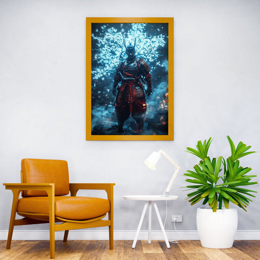 Samurai Warrior in Blue Fire Asian Style Poster | Wall Art for Home & Office | High-Quality Print - High-Quality Visual Display