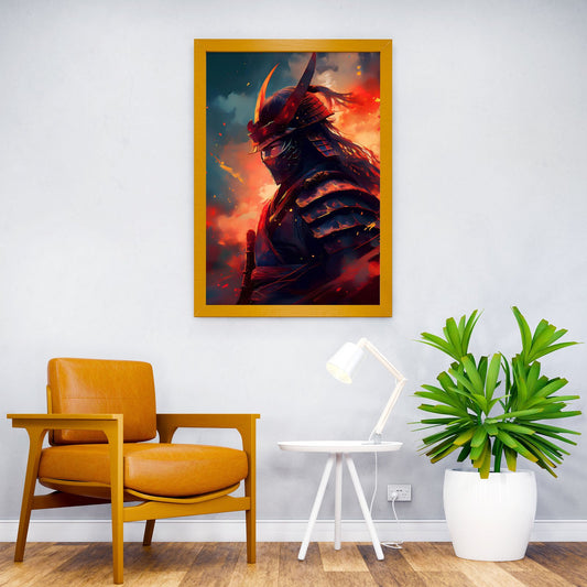 Samurai Warrior in Flames Asian Style Poster | Wall Art for Home & Office | High-Quality Print - High-Quality Visual Display