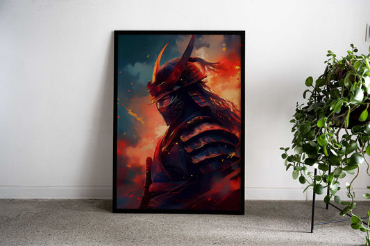 Samurai Warrior in Flames Asian Style Poster | Wall Art for Home & Office | High-Quality Print - High-Quality Visual Display
