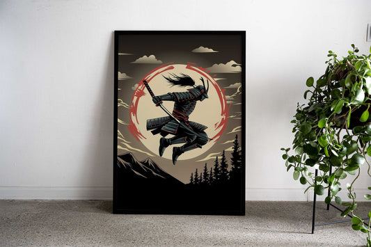 Samurai Warrior in Flight Asian Style Poster | Wall Art for Home & Office | High-Quality Print - High-Quality Visual Display