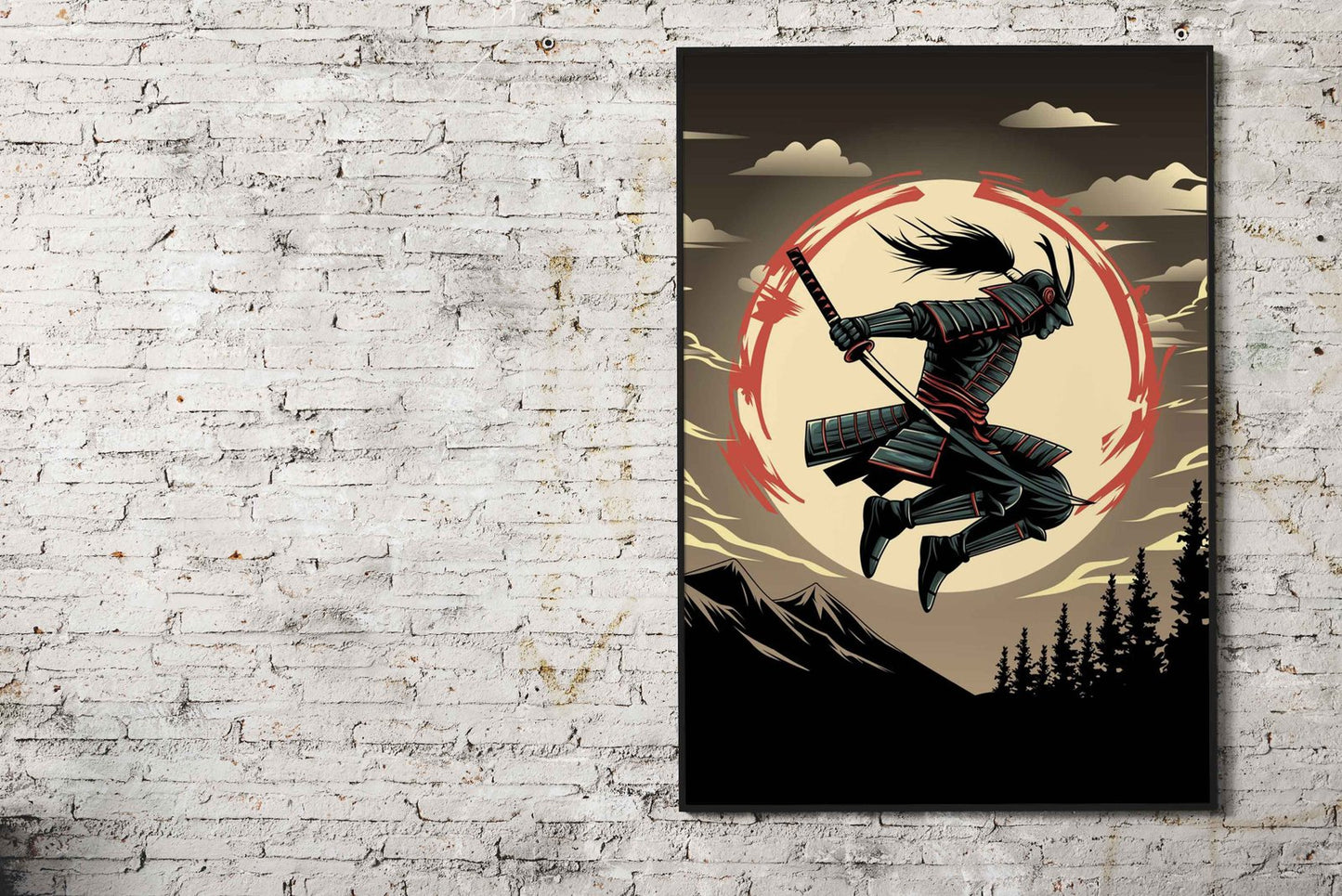 Samurai Warrior in Flight Asian Style Poster | Wall Art for Home & Office | High-Quality Print - High-Quality Visual Display