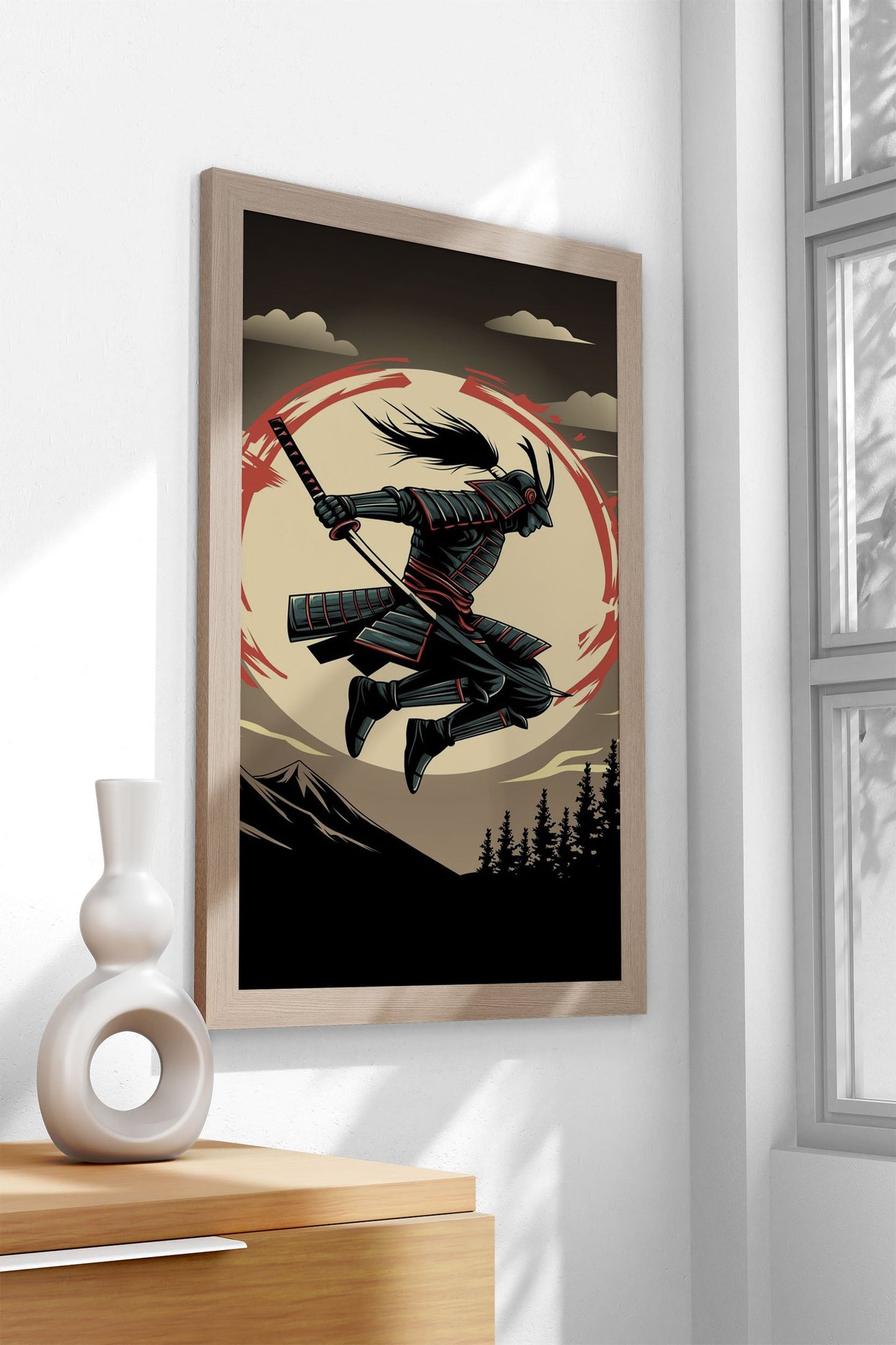 Samurai Warrior in Flight Asian Style Poster | Wall Art for Home & Office | High-Quality Print - High-Quality Visual Display