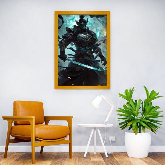 Samurai Warrior with Blue Asian Style Poster | Wall Art for Home & Office | High-Quality Print - High-Quality Visual Display
