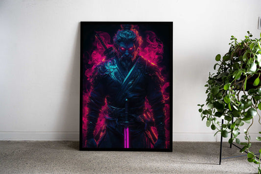 Samurai Warrior with Neon Glow Asian Style Poster | Wall Art for Home & Office | High-Quality Print - High-Quality Visual Display