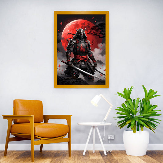 Samurai Warrior with Red Moon Asian Style Poster | Wall Art for Home & Office | High-Quality Print - High-Quality Visual Display