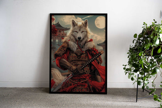 Samurai Wolf White Warrior Asian Style Poster | Wall Art for Home & Office | High-Quality Print - High-Quality Visual Display