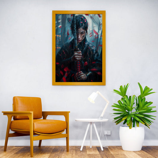Samurai Woman in Rain Asian Style Poster | Wall Art for Home & Office | High-Quality Print - High-Quality Visual Display