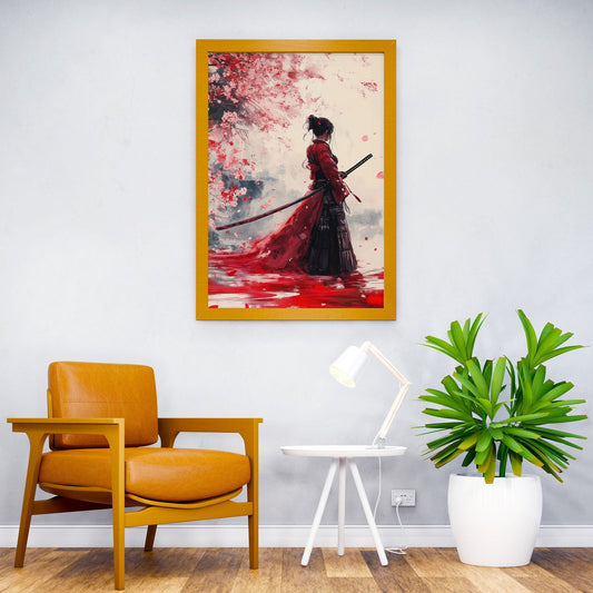 Samurai Woman in Red Asian Style Poster | Wall Art for Home & Office | High-Quality Print - High-Quality Visual Display