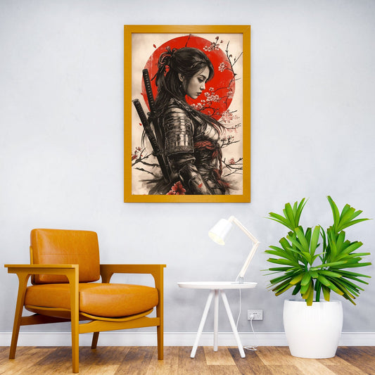 Samurai Woman with Cherry Blossoms Asian Style Poster | Wall Art for Home & Office | High-Quality Print - High-Quality Visual Display