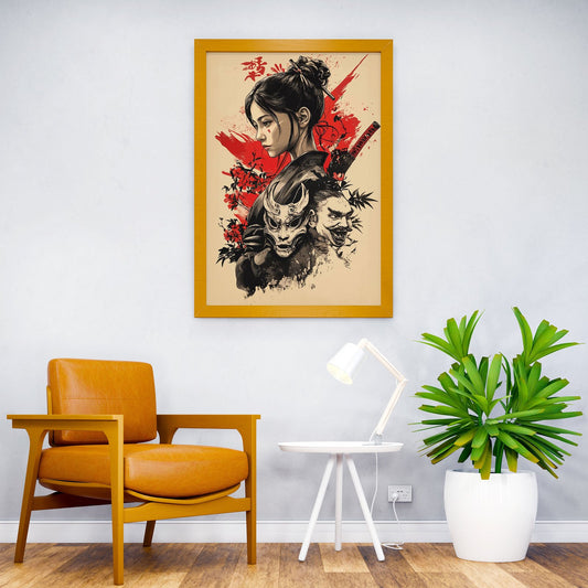 Samurai Woman with Mask Asian Style Poster | Wall Art for Home & Office | High-Quality Print - High-Quality Visual Display