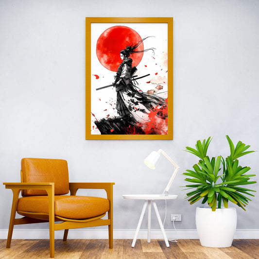 Samurai Woman with Red Moon Asian Style Poster | Wall Art for Home & Office | High-Quality Print - High-Quality Visual Display
