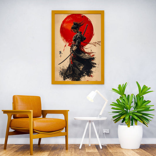 Samurai Woman with Red Sun Asian Style Poster | Wall Art for Home & Office | High-Quality Print - High-Quality Visual Display
