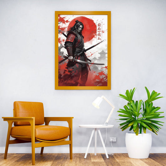 Samurai and Red Moon Asian Style Poster | Wall Art for Home & Office | High-Quality Print - High-Quality Visual Display