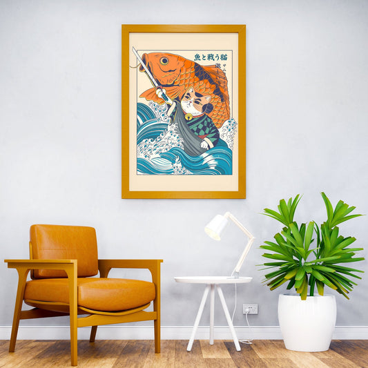 Samurai cat and koi fish Asian Style Poster | Wall Art for Home & Office | High-Quality Print - High-Quality Visual Display