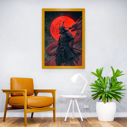 Samurai dragon Red Moon Asian Style Poster | Wall Art for Home & Office | High-Quality Print - High-Quality Visual Display