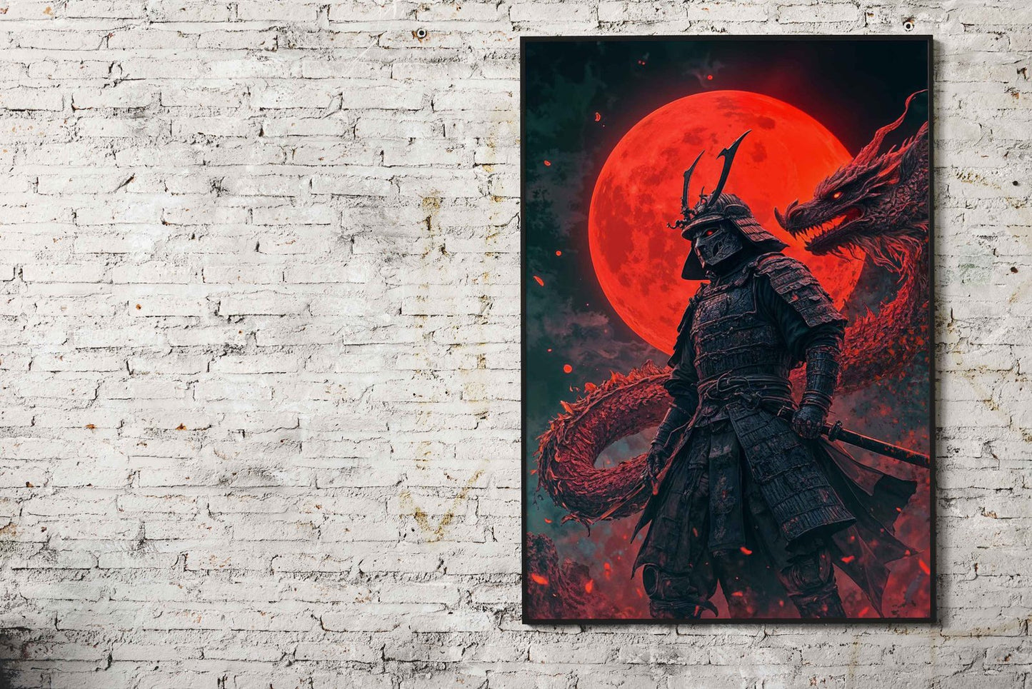 Samurai dragon Red Moon Asian Style Poster | Wall Art for Home & Office | High-Quality Print - High-Quality Visual Display