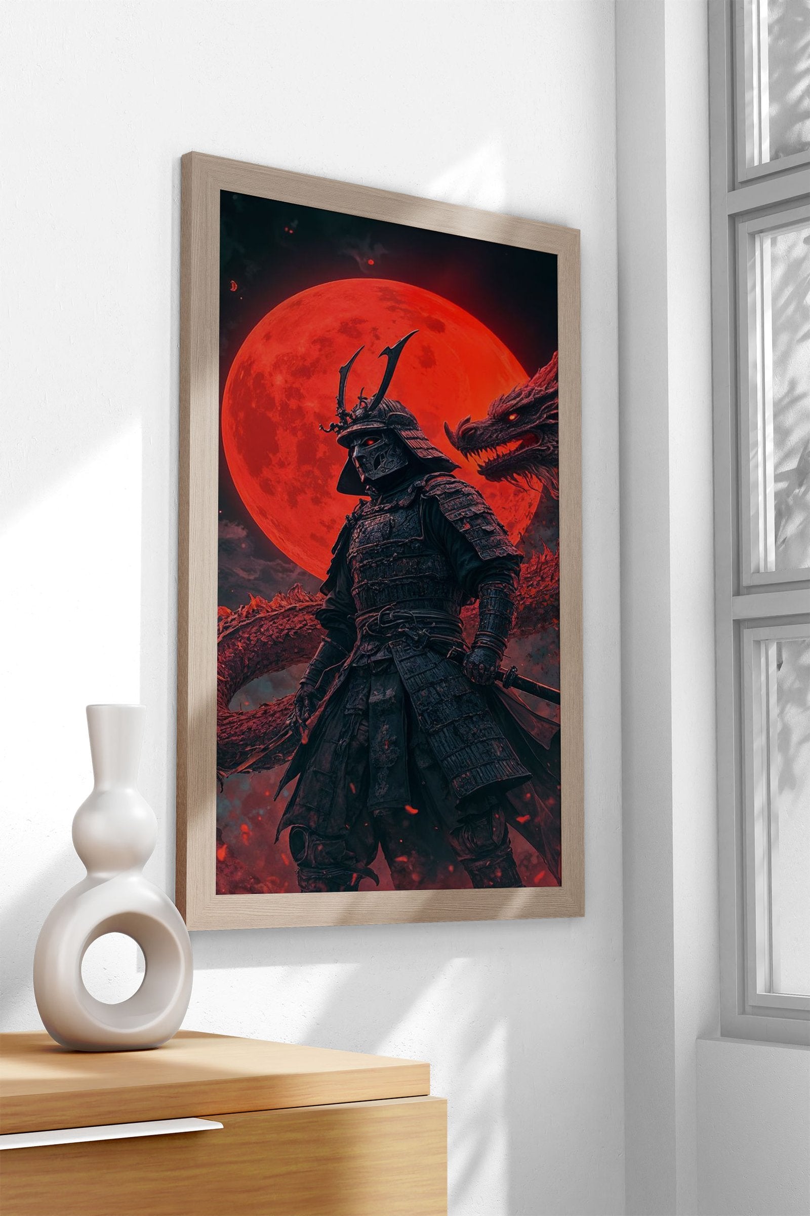 Samurai dragon Red Moon Asian Style Poster | Wall Art for Home & Office | High-Quality Print - High-Quality Visual Display