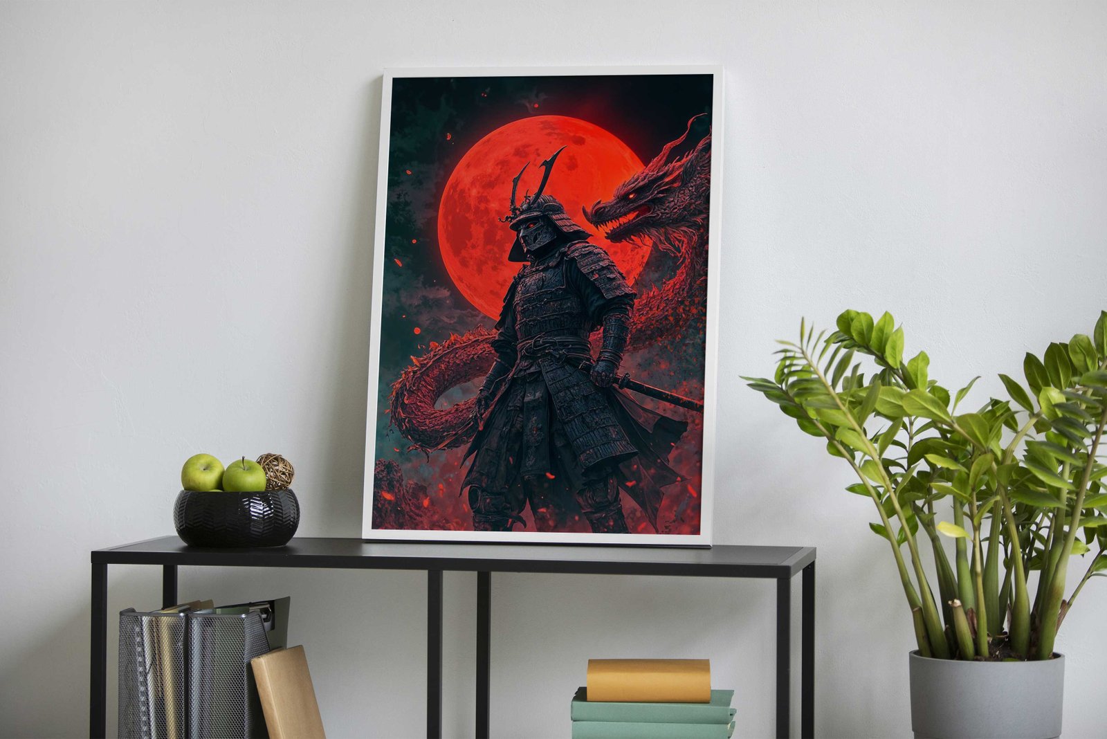 Samurai dragon Red Moon Asian Style Poster | Wall Art for Home & Office | High-Quality Print - High-Quality Visual Display