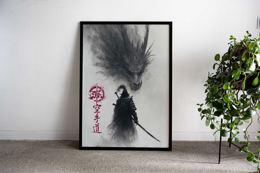 Samurai dragon shadow dark Asian Style Poster | Wall Art for Home & Office | High-Quality Print - High-Quality Visual Display