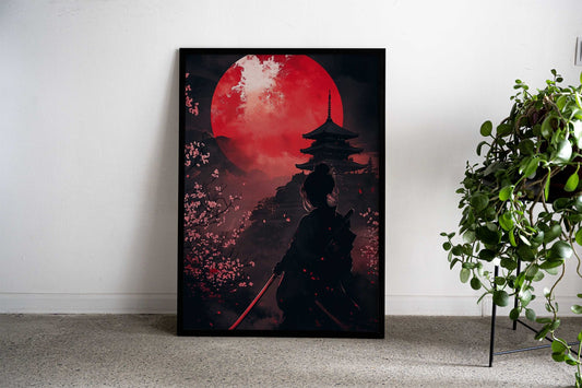 Samurai female Under Blood Moon Asian Style Poster | Wall Art for Home & Office | High-Quality Print - High-Quality Visual Display