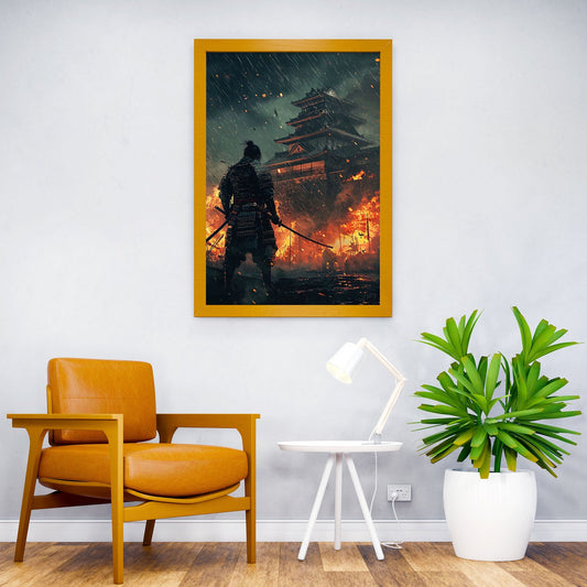 Samurai in Burning City Asian Style Poster | Wall Art for Home & Office | High-Quality Print - High-Quality Visual Display