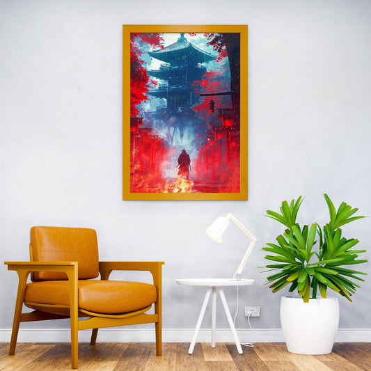 Samurai in Fire and Rain Asian Style Poster | Wall Art for Home & Office | High-Quality Print - High-Quality Visual Display