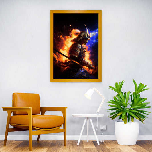 Samurai in Flames and Blue Universe Asian Style Poster | Wall Art for Home & Office | High-Quality Print - High-Quality Visual Display