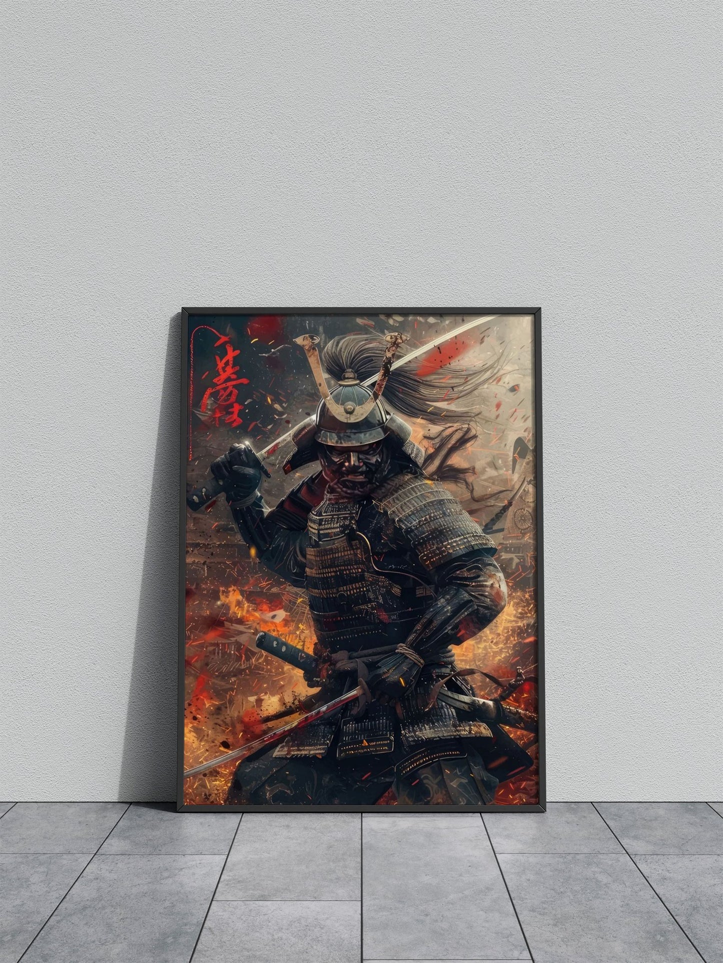 Samurai in Flames Asian Style Poster | Wall Art for Home & Office | High-Quality Print - High-Quality Visual Display