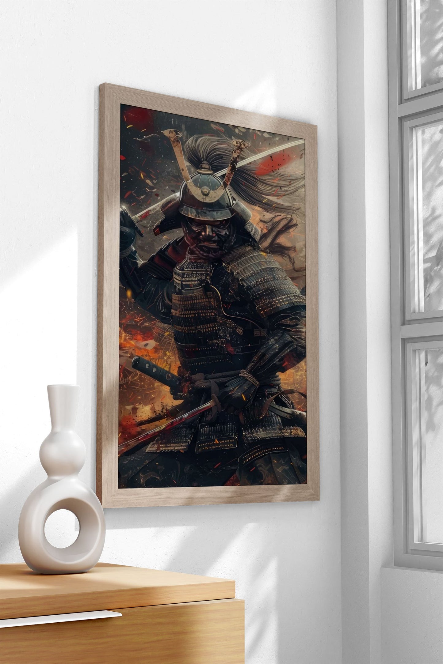 Samurai in Flames Asian Style Poster | Wall Art for Home & Office | High-Quality Print - High-Quality Visual Display