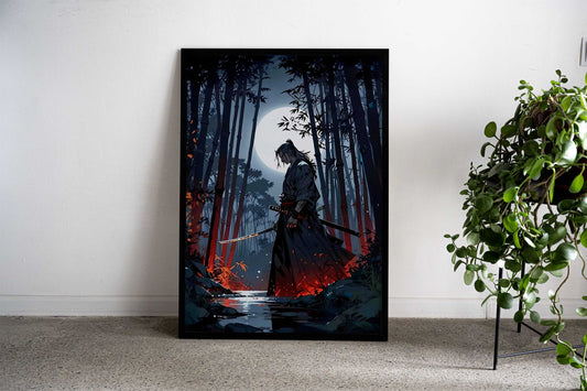 Samurai in Moonlight katana Asian Style Poster | Wall Art for Home & Office | High-Quality Print - High-Quality Visual Display