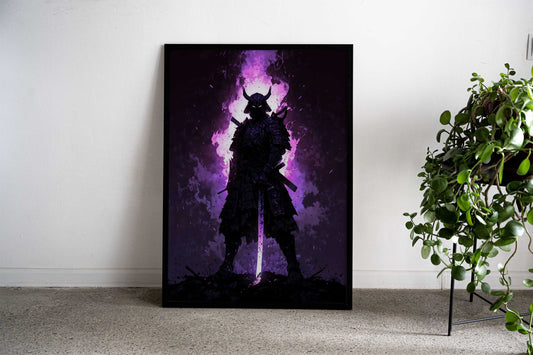 Samurai in Purple Flames Asian Style Poster | Wall Art for Home & Office | High-Quality Print - High-Quality Visual Display