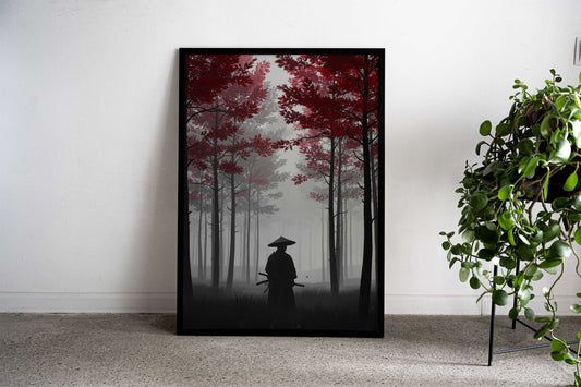 Samurai in Red Forest Asian Style Poster | Wall Art for Home & Office | High-Quality Print - High-Quality Visual Display