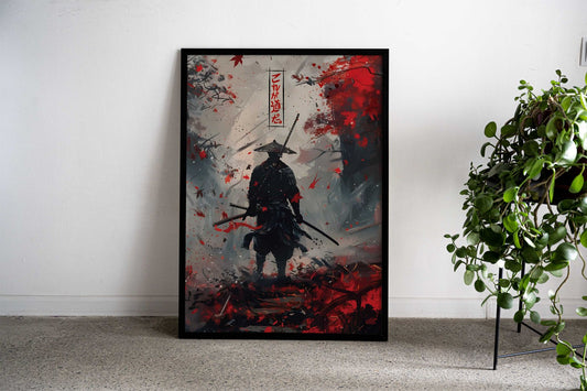 Samurai in Red Leaves Asian Style Poster | Wall Art for Home & Office | High-Quality Print - High-Quality Visual Display