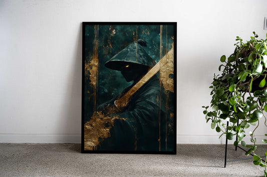 Samurai in Shadows fantasy Golden katana Asian Style Poster | Wall Art for Home & Office | High-Quality Print - High-Quality Visual Display
