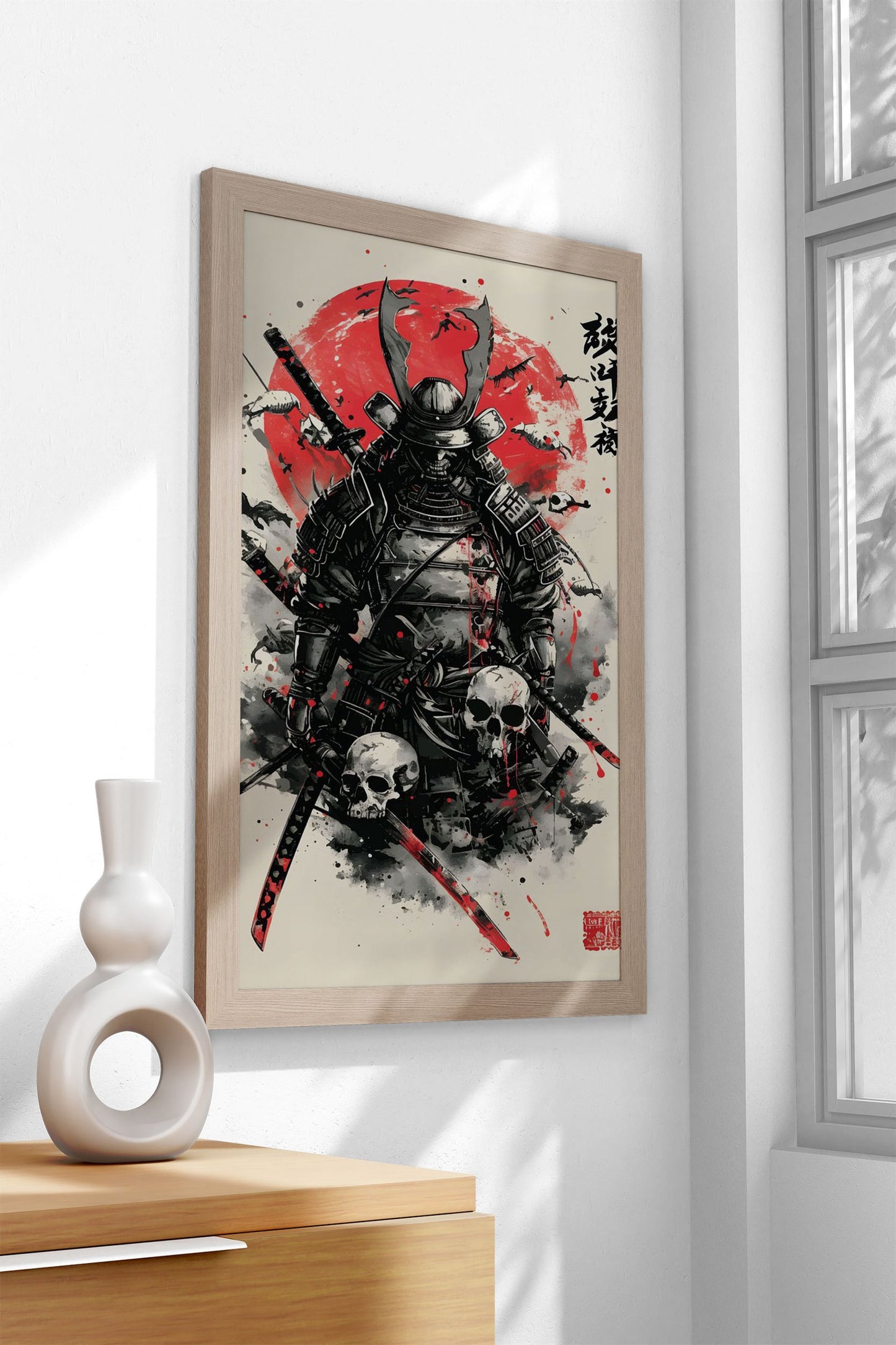 Samurai red moon Asian Style Poster | Wall Art for Home & Office | High-Quality Print - High-Quality Visual Display