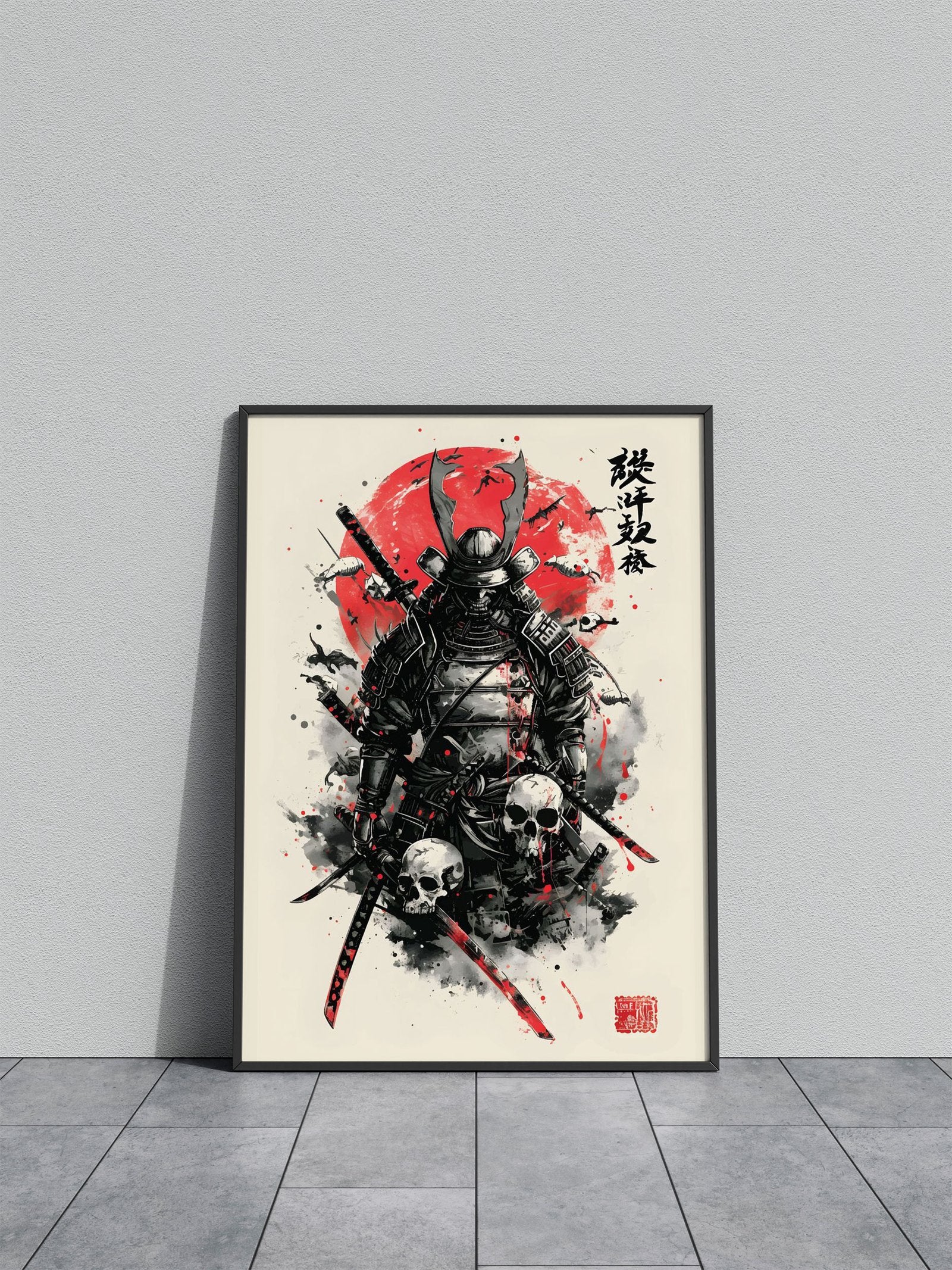 Samurai red moon Asian Style Poster | Wall Art for Home & Office | High-Quality Print - High-Quality Visual Display