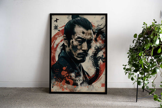 Samurai with Dragon Asian Style Poster | Wall Art for Home & Office | High-Quality Print - High-Quality Visual Display
