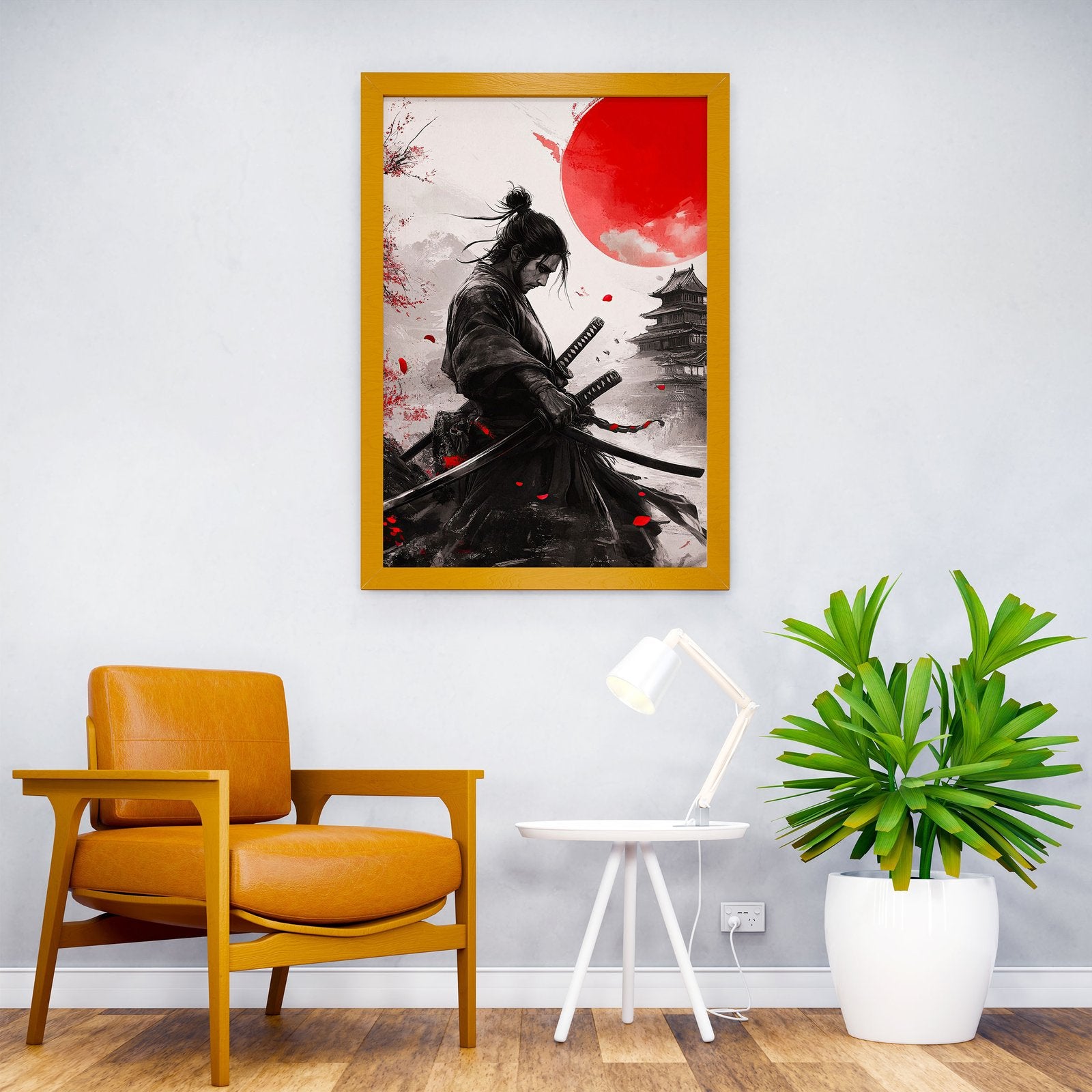 Samurai with Red Moon Asian Style Poster | Wall Art for Home & Office | High-Quality Print - High-Quality Visual Display