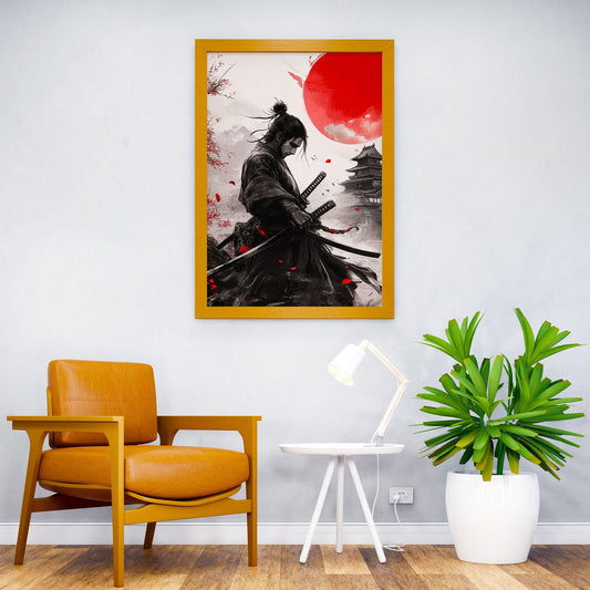 Samurai with Red Moon Asian Style Poster | Wall Art for Home & Office | High-Quality Print - High-Quality Visual Display