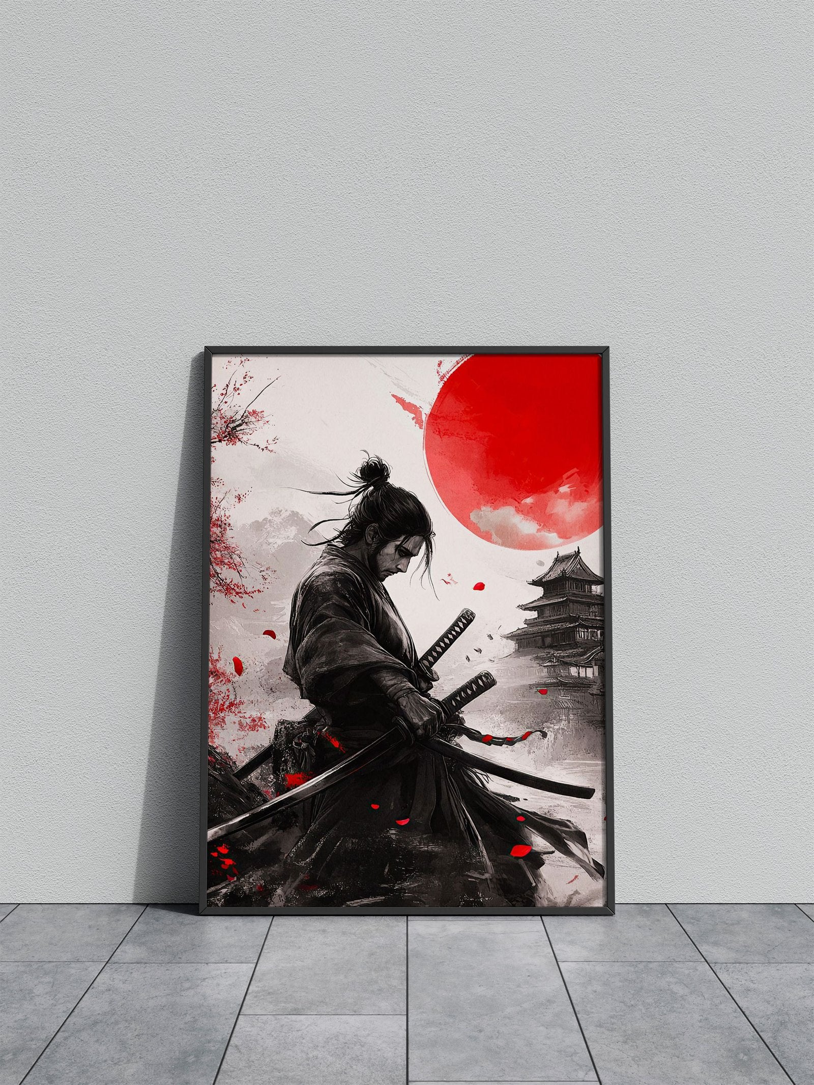 Samurai with Red Moon Asian Style Poster | Wall Art for Home & Office | High-Quality Print - High-Quality Visual Display