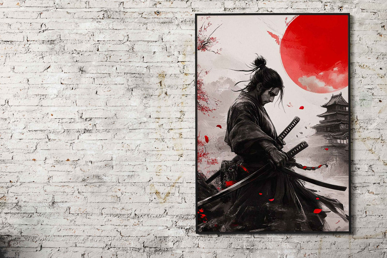 Samurai with Red Moon Asian Style Poster | Wall Art for Home & Office | High-Quality Print - High-Quality Visual Display