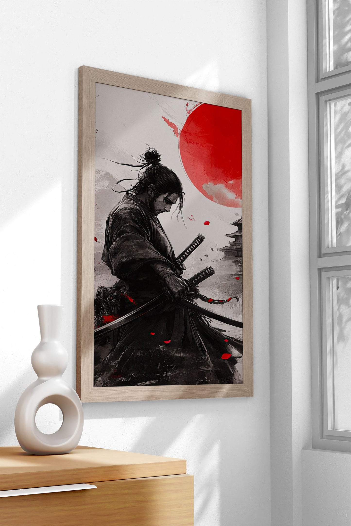 Samurai with Red Moon Asian Style Poster | Wall Art for Home & Office | High-Quality Print - High-Quality Visual Display