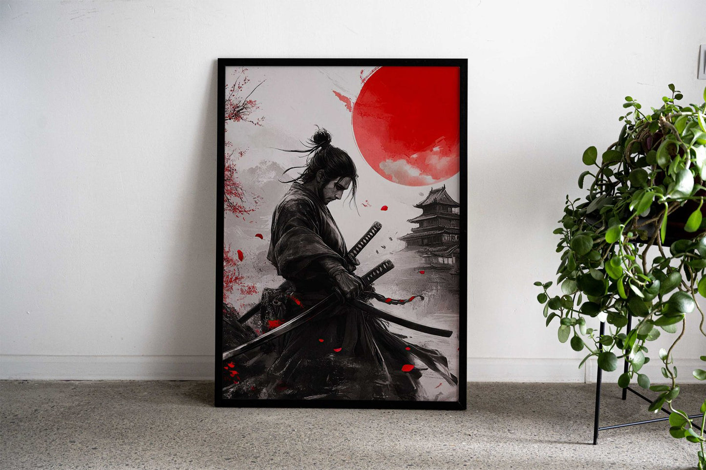 Samurai with Red Moon Asian Style Poster | Wall Art for Home & Office | High-Quality Print - High-Quality Visual Display