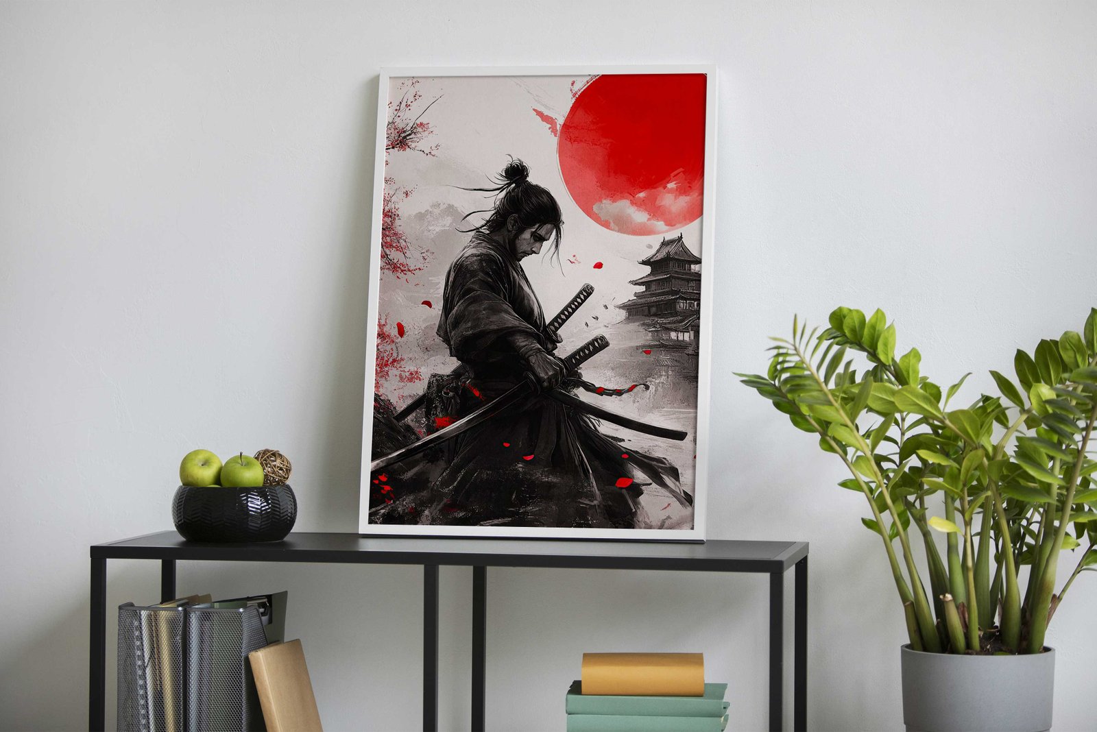 Samurai with Red Moon Asian Style Poster | Wall Art for Home & Office | High-Quality Print - High-Quality Visual Display