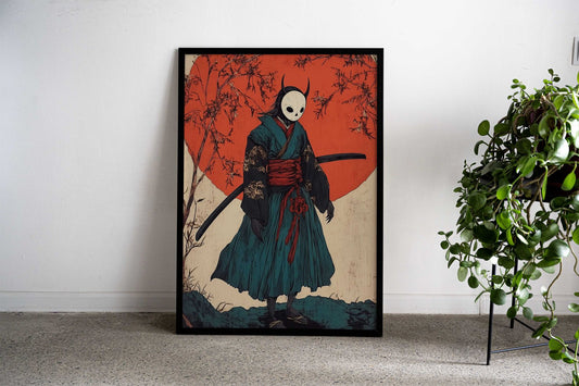 Samurai with Skull Mask Asian Style Poster | Wall Art for Home & Office | High-Quality Print - High-Quality Visual Display
