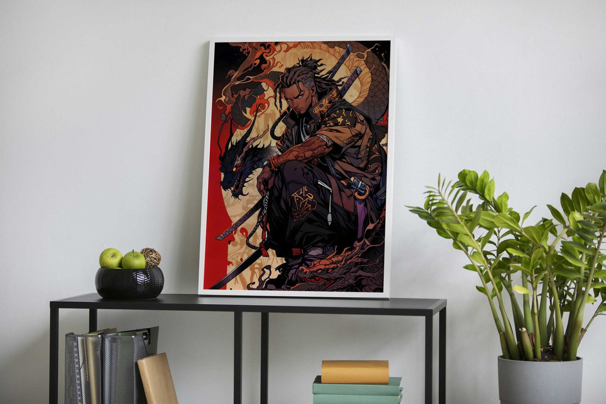 Samurai with adragon Art Asian Style Poster | Wall Art for Home & Office | High-Quality Print - High-Quality Visual Display